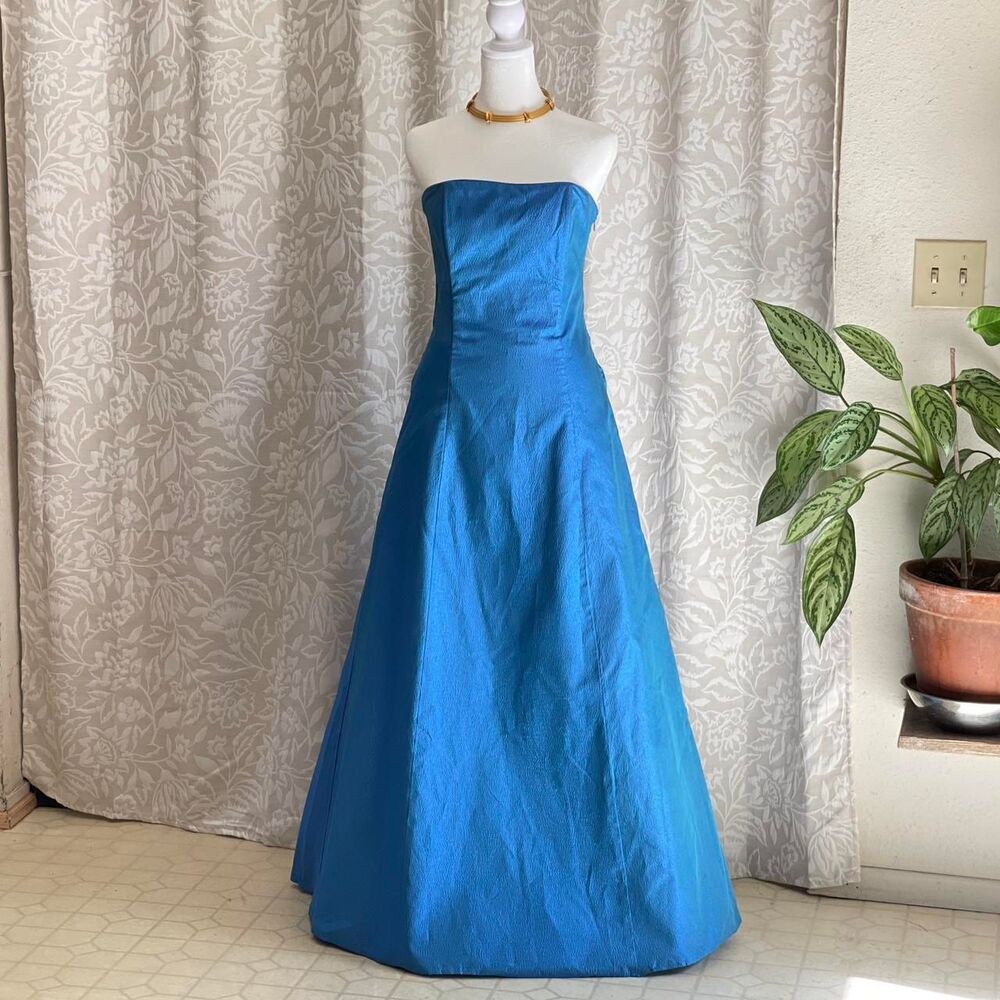 Vtg Y2K Jessica McClintock Gunne Sax Iridescent Blue Strapless‎ Prom Gown Sz 5/5